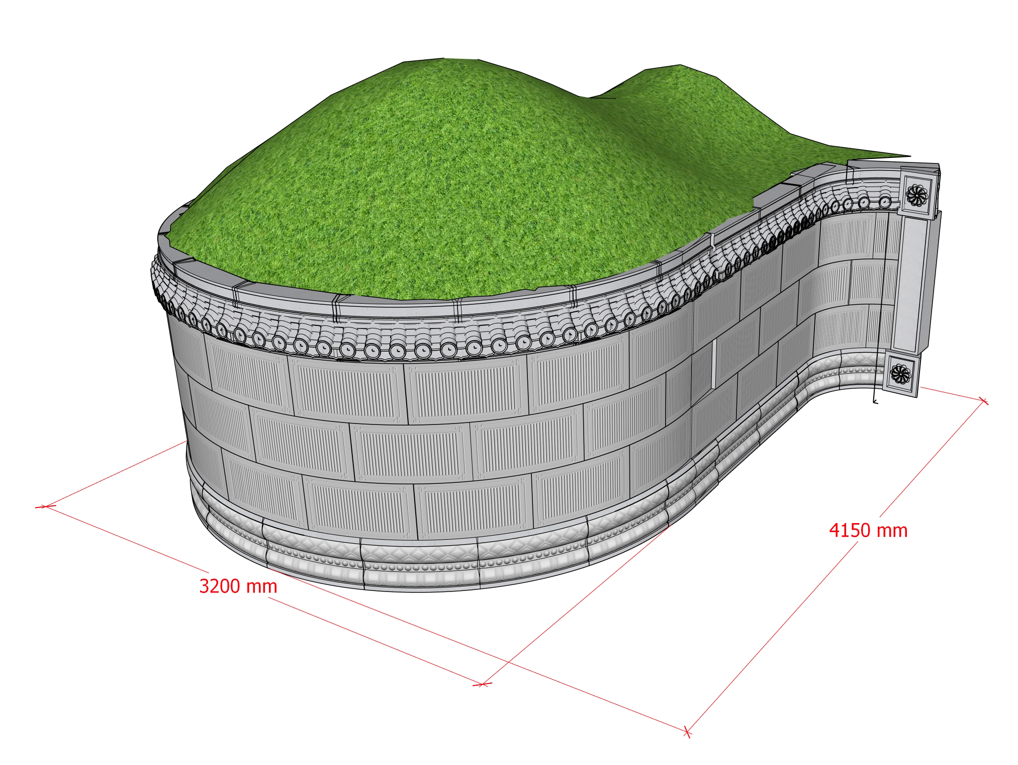 9尺8 圆头直尾坟 传统石材坟墓 正面图 侧面图 图片预览