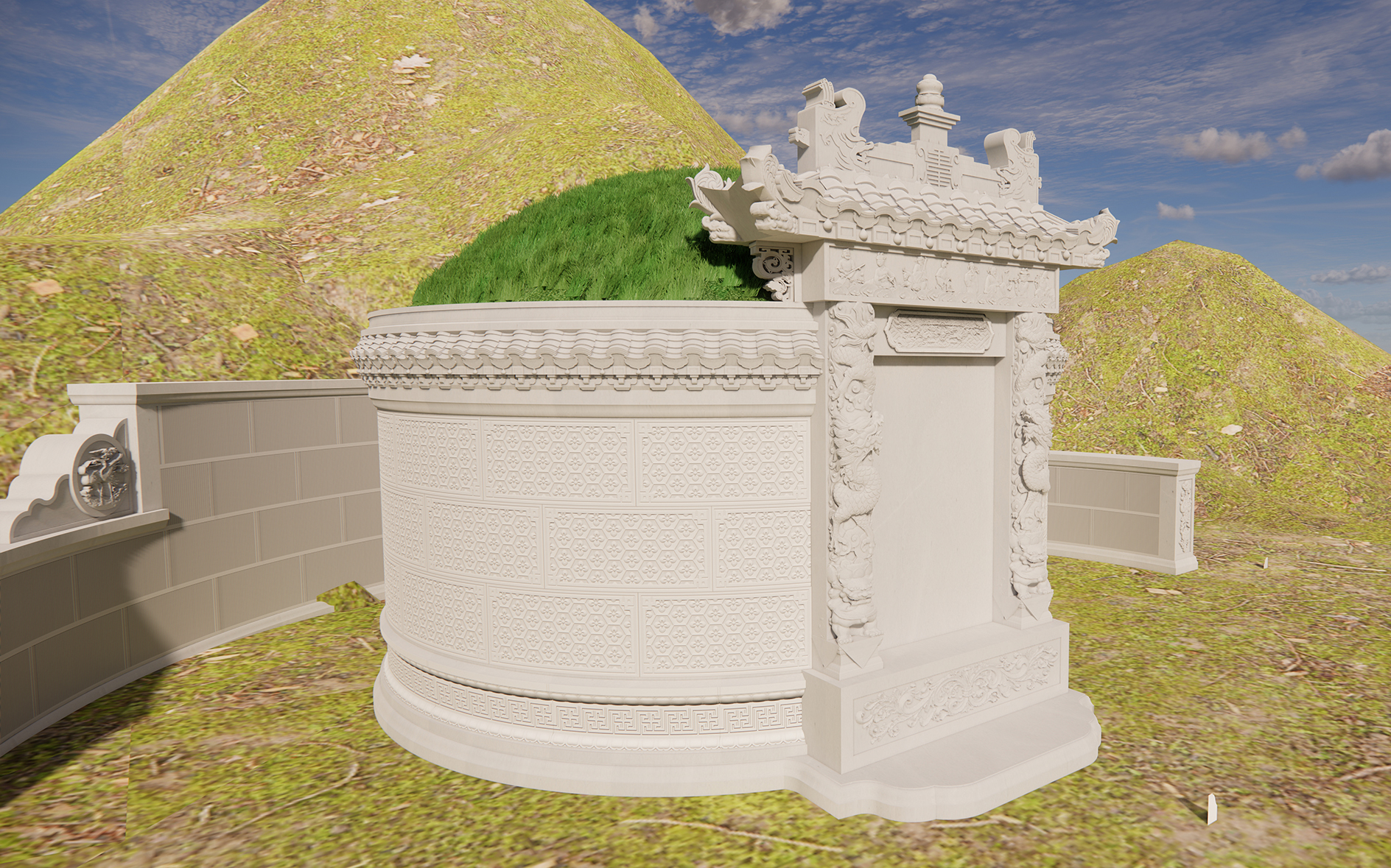 9尺6~9尺8 鱼尾坟+围手 加厚高端定制款 正面图 侧面图 图片预览