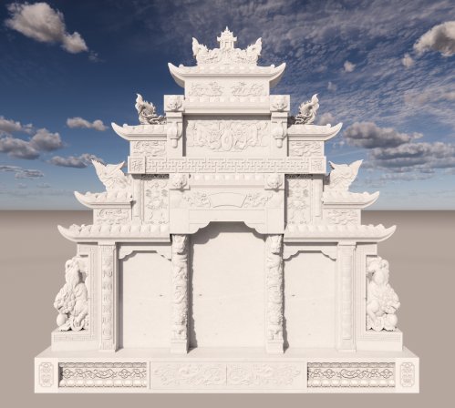 紫云石三碑四柱带龙柱狮子土葬墓碑